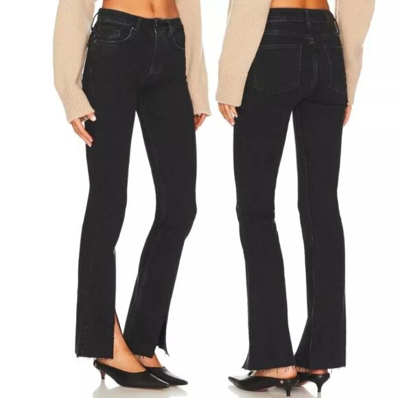 Anine Bing Roxanne Mid-Rise Split Hem Denim Flare Jeans Black Women's Size 25